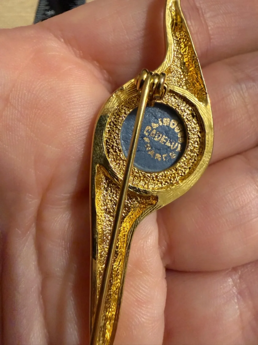 Vintage Limoges Castel France Gold Cobalt Blue Porcelain Brooch Pin 22k‎ Gold
